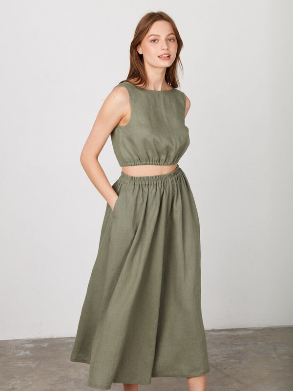 Image 1 of ELORA Long Linen Skirt in Sage Green from ALBERALKIRK