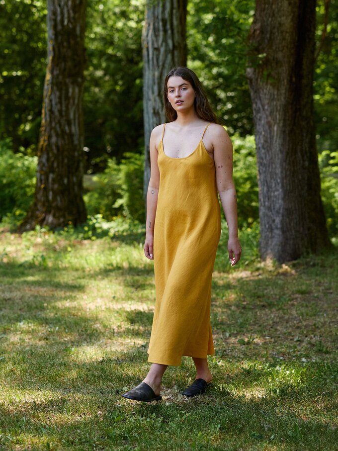 Image 2 of FREJA Linen Slip Dress in Mustard from ALBERALKIRK