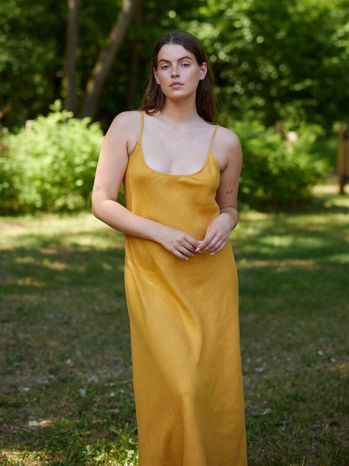Image 3 of FREJA Linen Slip Dress in Mustard from ALBERALKIRK