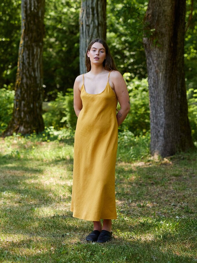 Image 4 of FREJA Linen Slip Dress in Mustard from ALBERALKIRK