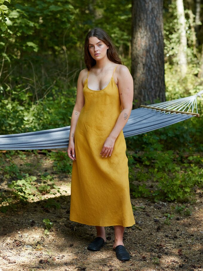 Image 5 of FREJA Linen Slip Dress in Mustard from ALBERALKIRK