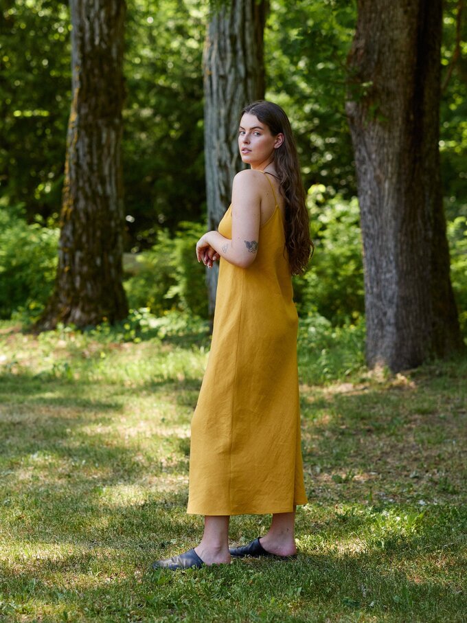 Image 6 of FREJA Linen Slip Dress in Mustard from ALBERALKIRK