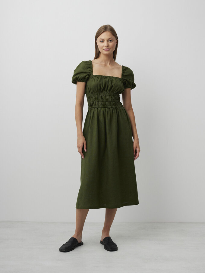 Bild 2 von HOLIDAY Leinenkleid mit Puffärmeln in Forest Green, you can also choose other colors above von ALBERALKIRK