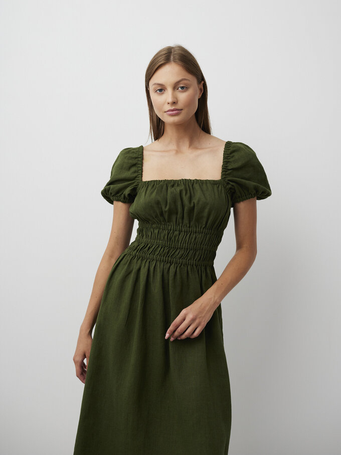 Bild 3 von HOLIDAY Leinenkleid mit Puffärmeln in Forest Green, you can also choose other colors above von ALBERALKIRK