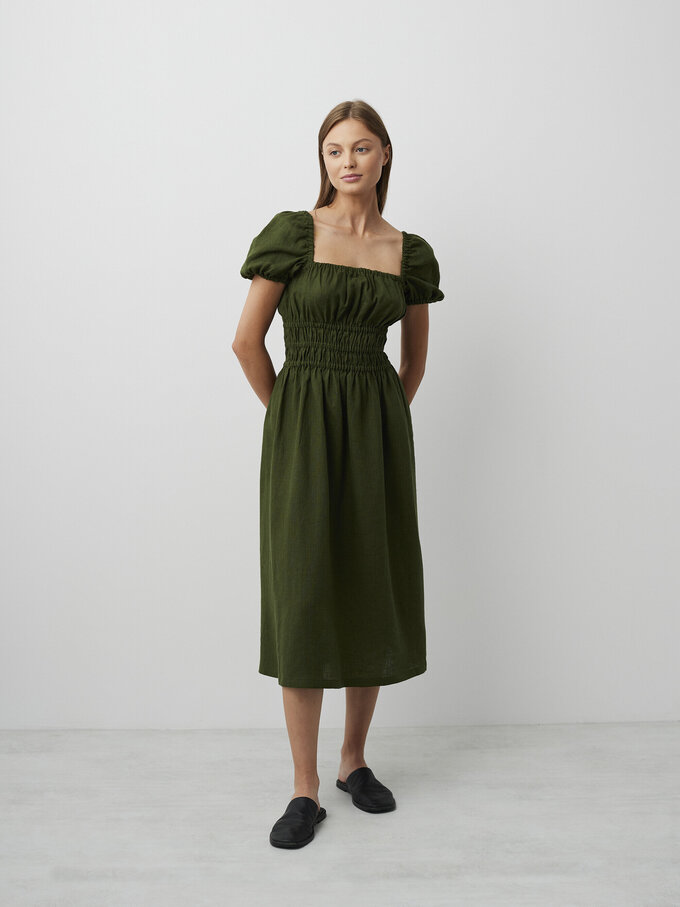 Bild 4 von HOLIDAY Leinenkleid mit Puffärmeln in Forest Green, you can also choose other colors above von ALBERALKIRK