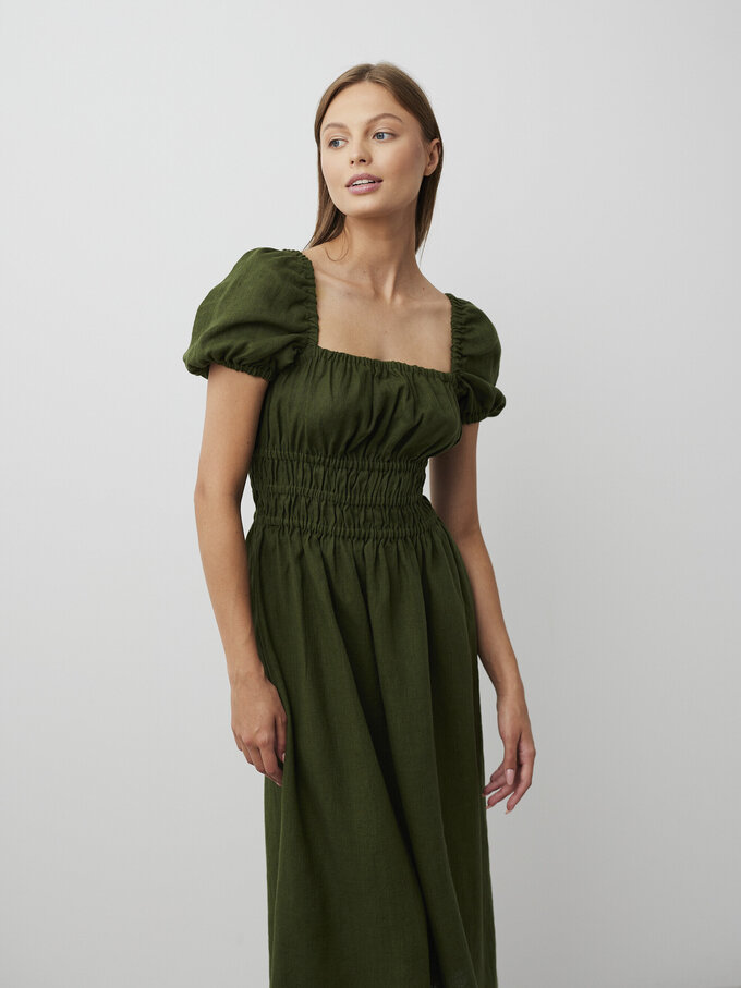 Bild 5 von HOLIDAY Leinenkleid mit Puffärmeln in Forest Green, you can also choose other colors above von ALBERALKIRK