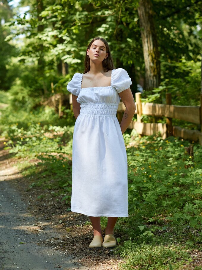 Image 2 of HOLIDAY Puff Sleeve Linen Dress in White from ALBERALKIRK