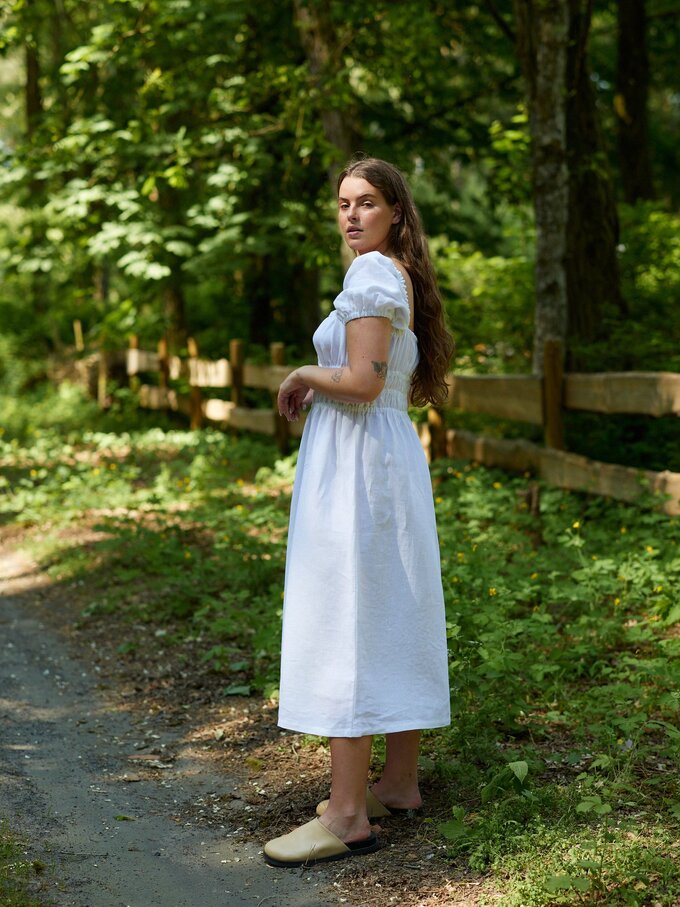 Image 3 of HOLIDAY Puff Sleeve Linen Dress in White from ALBERALKIRK