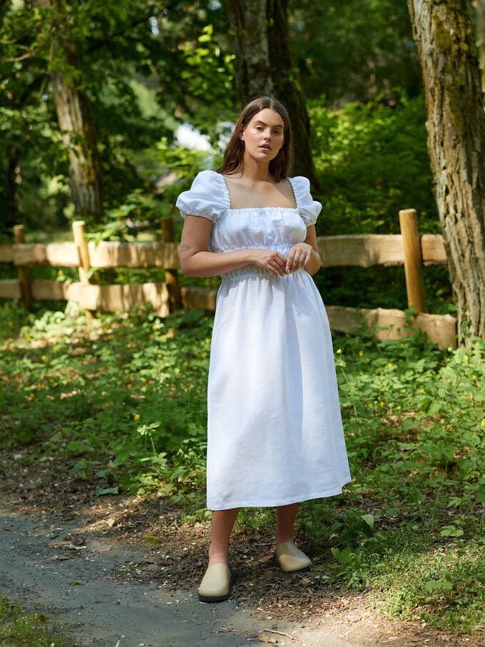 Image 4 of HOLIDAY Puff Sleeve Linen Dress in White from ALBERALKIRK