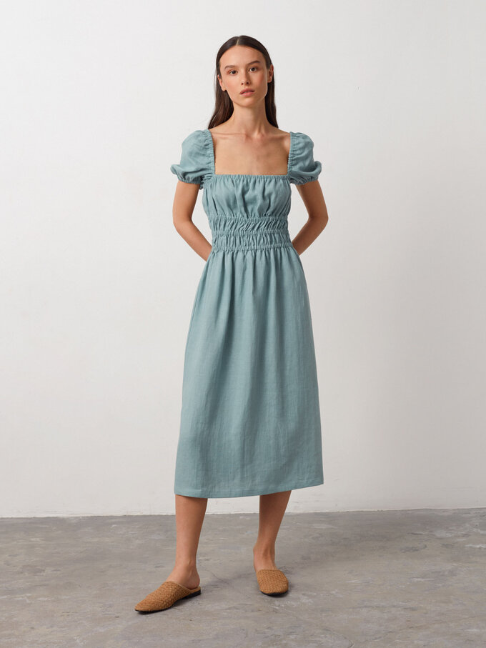 Bild 2 von HOLIDAY Leinenkleid mit Puffärmeln in Dark Turqouise, you can also choose other colors above von ALBERALKIRK