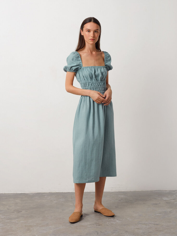 Bild 3 von HOLIDAY Leinenkleid mit Puffärmeln in Dark Turqouise, you can also choose other colors above von ALBERALKIRK