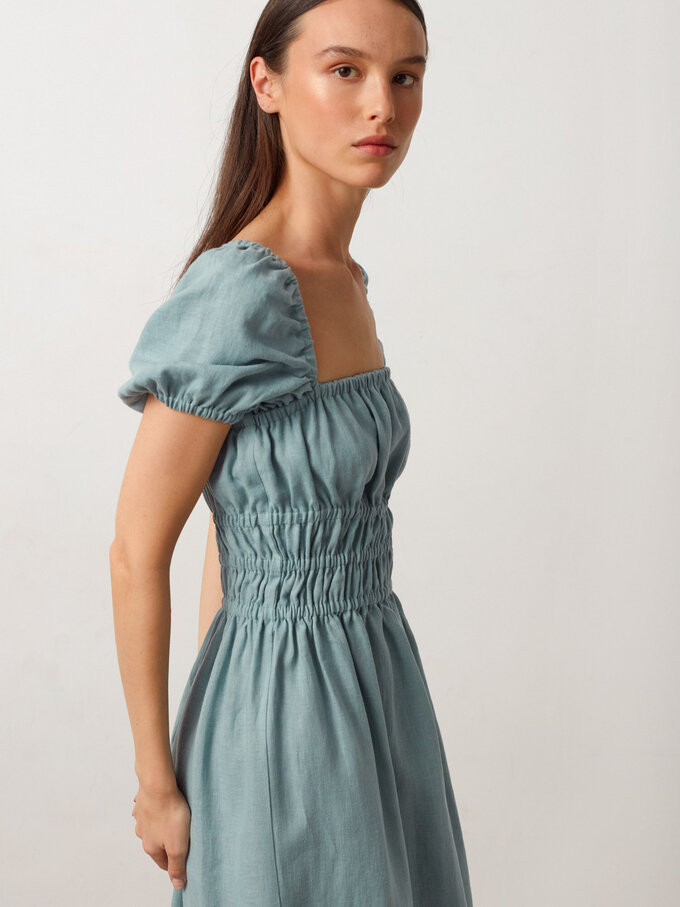 Bild 4 von HOLIDAY Leinenkleid mit Puffärmeln in Dark Turqouise, you can also choose other colors above von ALBERALKIRK