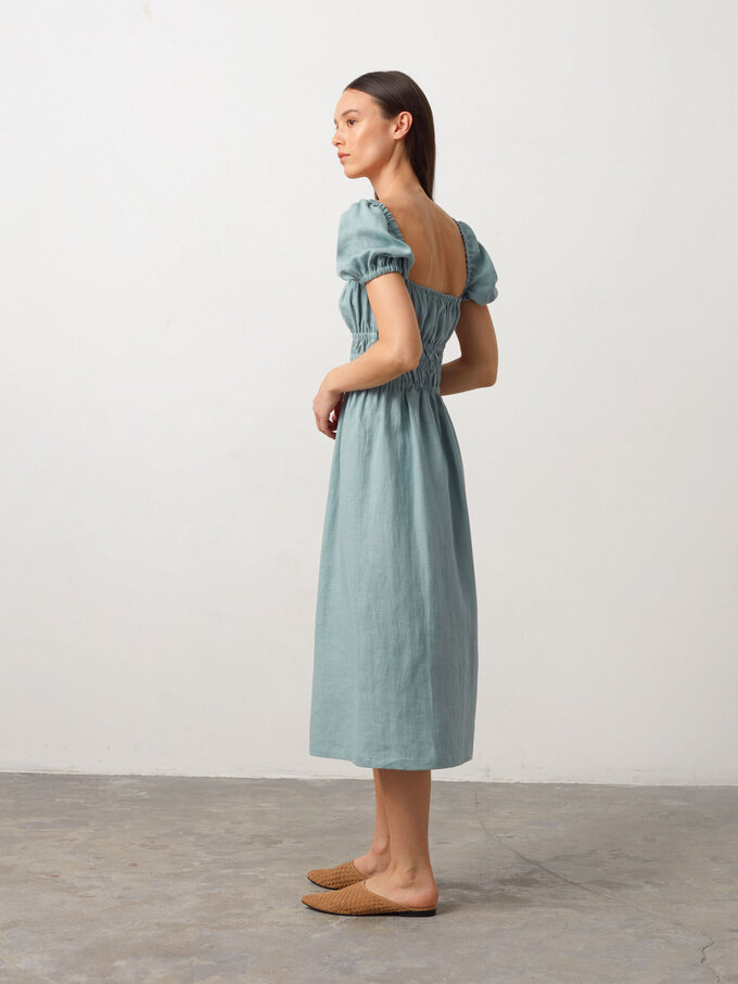 Bild 5 von HOLIDAY Leinenkleid mit Puffärmeln in Dark Turqouise, you can also choose other colors above von ALBERALKIRK