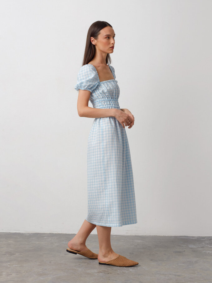 Bild 2 von HOLIDAY Leinenkleid mit Puffärmeln in Light Blue Gingham, you can also choose other colors above von ALBERALKIRK