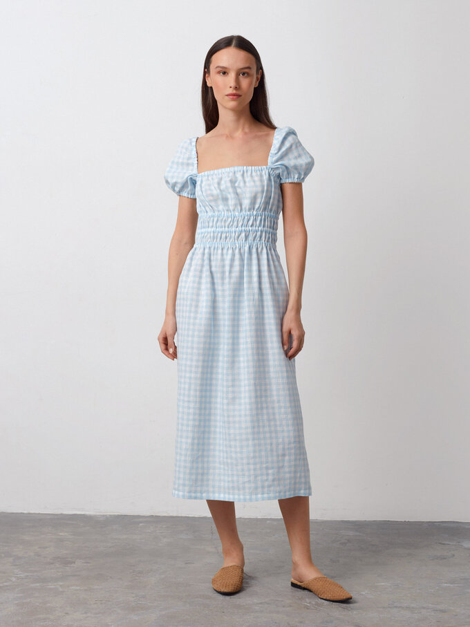 Bild 4 von HOLIDAY Leinenkleid mit Puffärmeln in Light Blue Gingham, you can also choose other colors above von ALBERALKIRK
