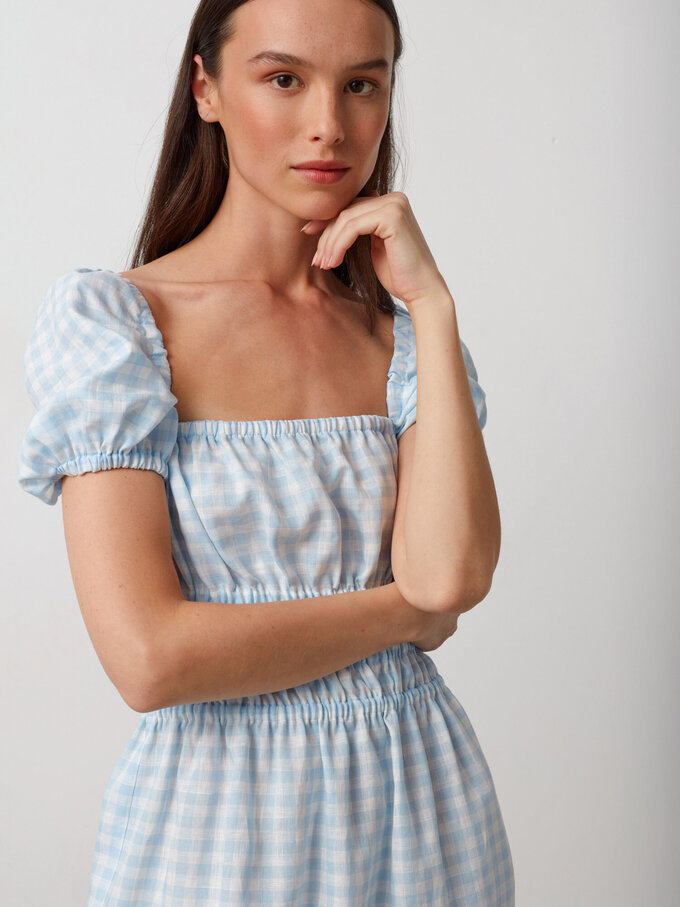 Bild 5 von HOLIDAY Leinenkleid mit Puffärmeln in Light Blue Gingham, you can also choose other colors above von ALBERALKIRK