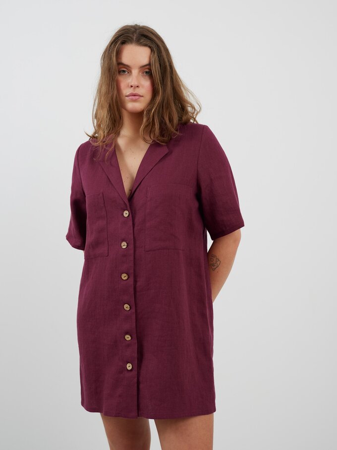 Bild 3 von IDA Hemdkleid aus Leinen in Aubergine von ALBERALKIRK