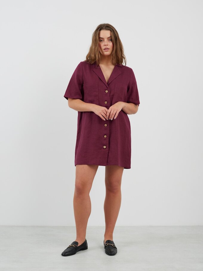 Bild 4 von IDA Hemdkleid aus Leinen in Aubergine von ALBERALKIRK