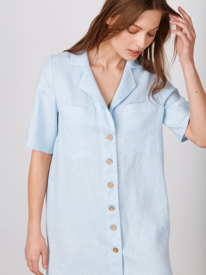 Image 2 of IDA Short Sleeve Linen Shirt Dress in Baby Blue from ALBERALKIRK