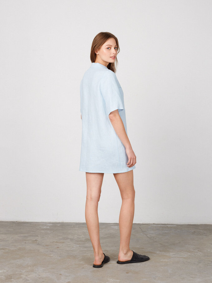 Image 5 of IDA Short Sleeve Linen Shirt Dress in Baby Blue from ALBERALKIRK