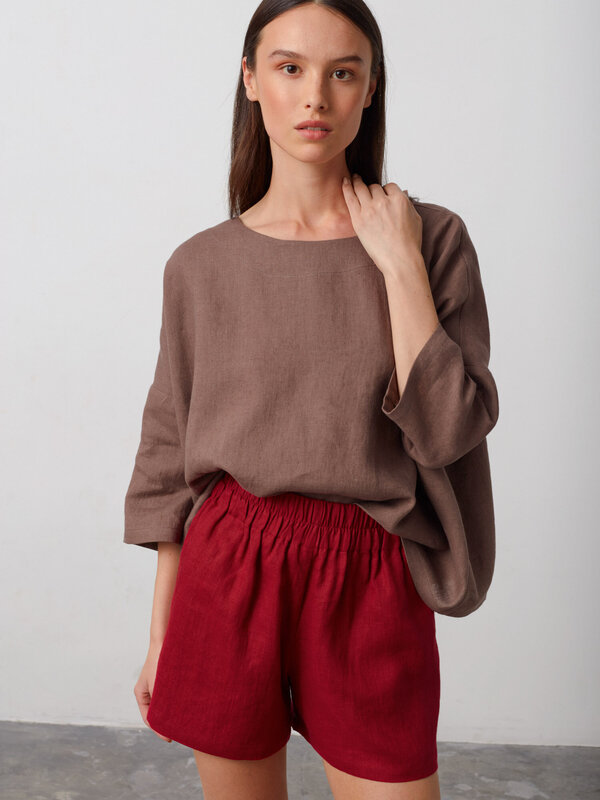 Image 1 of ISLA Elastic Linen Shorts in Cherry Red from ALBERALKIRK