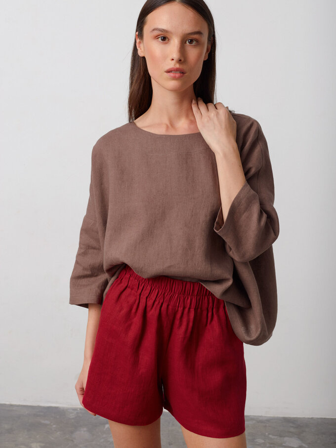 Image 1 of ISLA Elastic Linen Shorts in Cherry Red from ALBERALKIRK