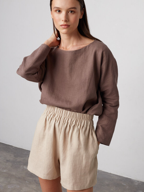 Image 1 of ISLA High Waisted Linen Shorts in Beige from ALBERALKIRK