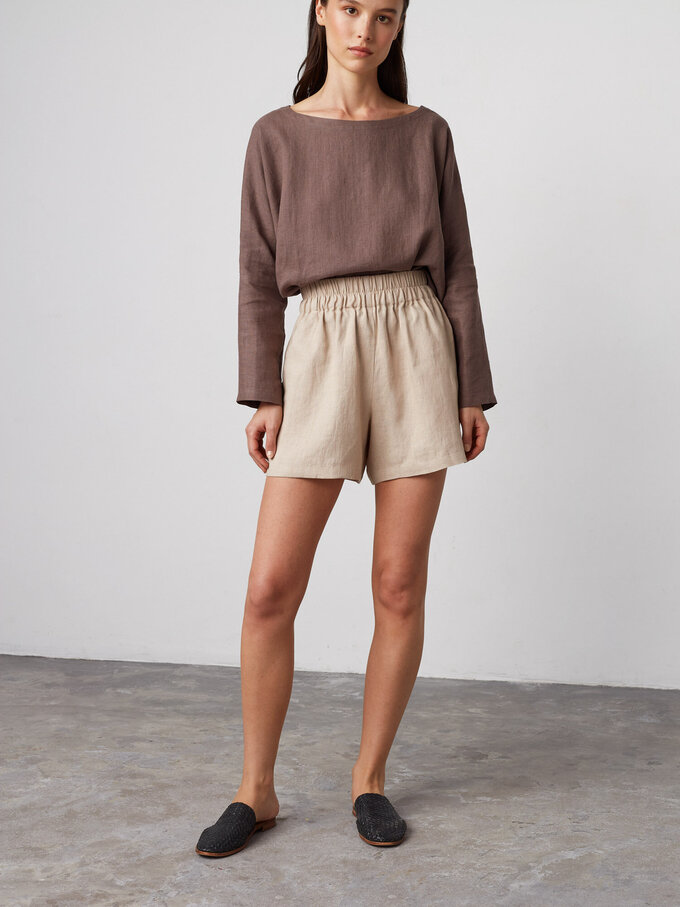 Image 2 of ISLA High Waisted Linen Shorts in Beige from ALBERALKIRK