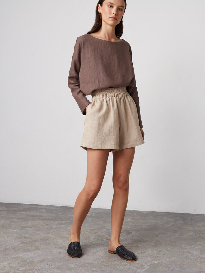 Image 3 of ISLA High Waisted Linen Shorts in Beige from ALBERALKIRK