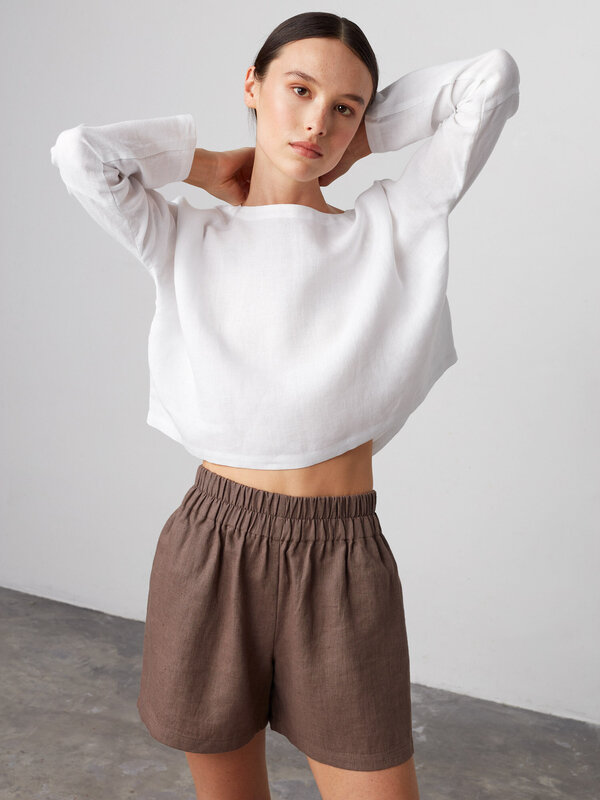Image 1 of ISLA High Waisted Linen Shorts in Cocoa from ALBERALKIRK