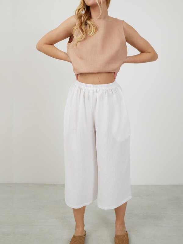 Image 1 of JAYDEN Linen Culottes in White from ALBERALKIRK