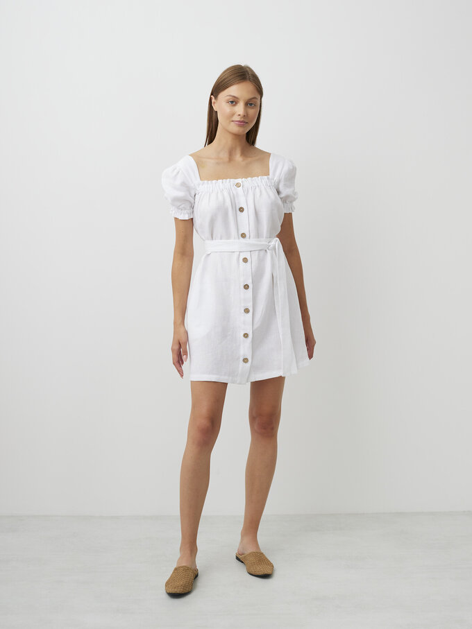 Image 2 of JULY Button Down Linen Mini Dress in White from ALBERALKIRK