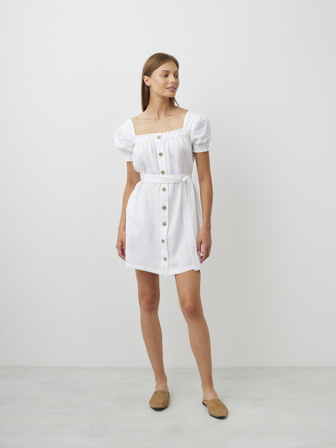 Image 3 of JULY Button Down Linen Mini Dress in White from ALBERALKIRK