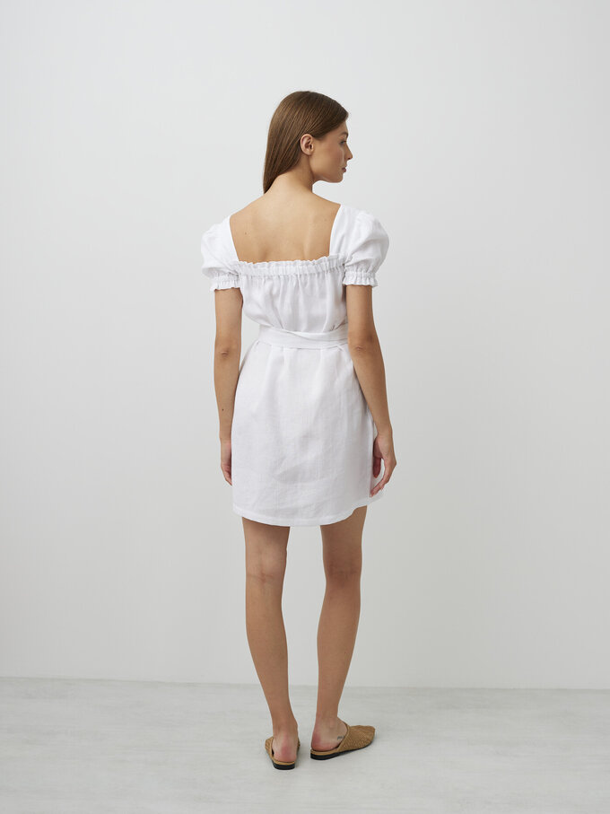 Image 5 of JULY Button Down Linen Mini Dress in White from ALBERALKIRK