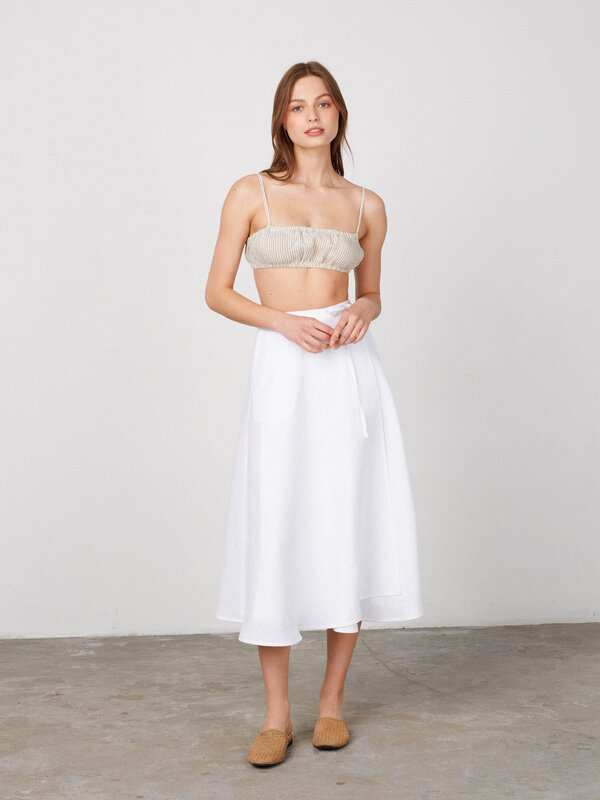 Image 1 of KENZIE Linen Wrap Skirt in White from ALBERALKIRK