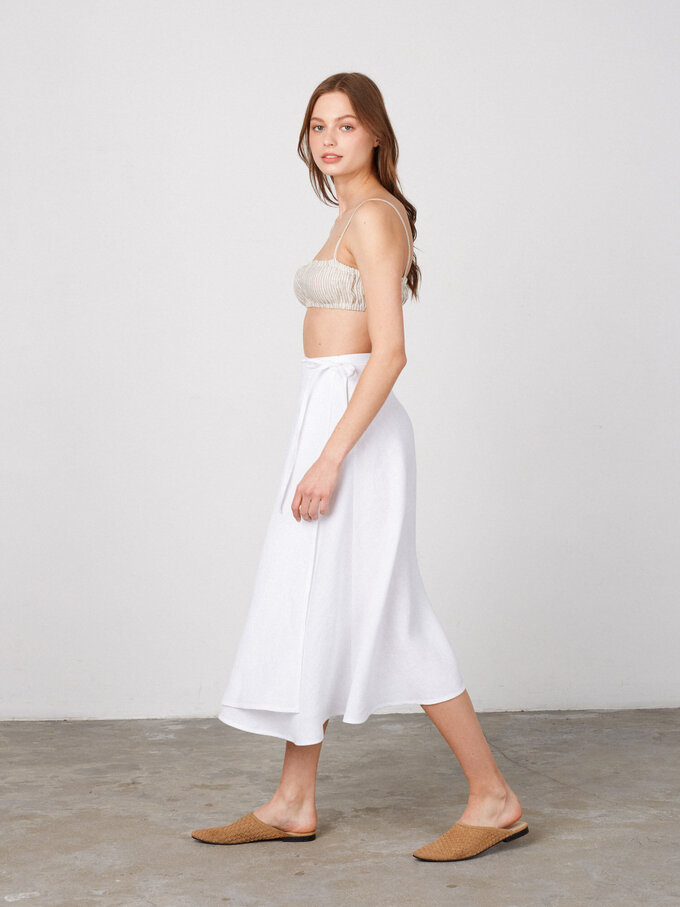 Image 5 of KENZIE Linen Wrap Skirt in White from ALBERALKIRK