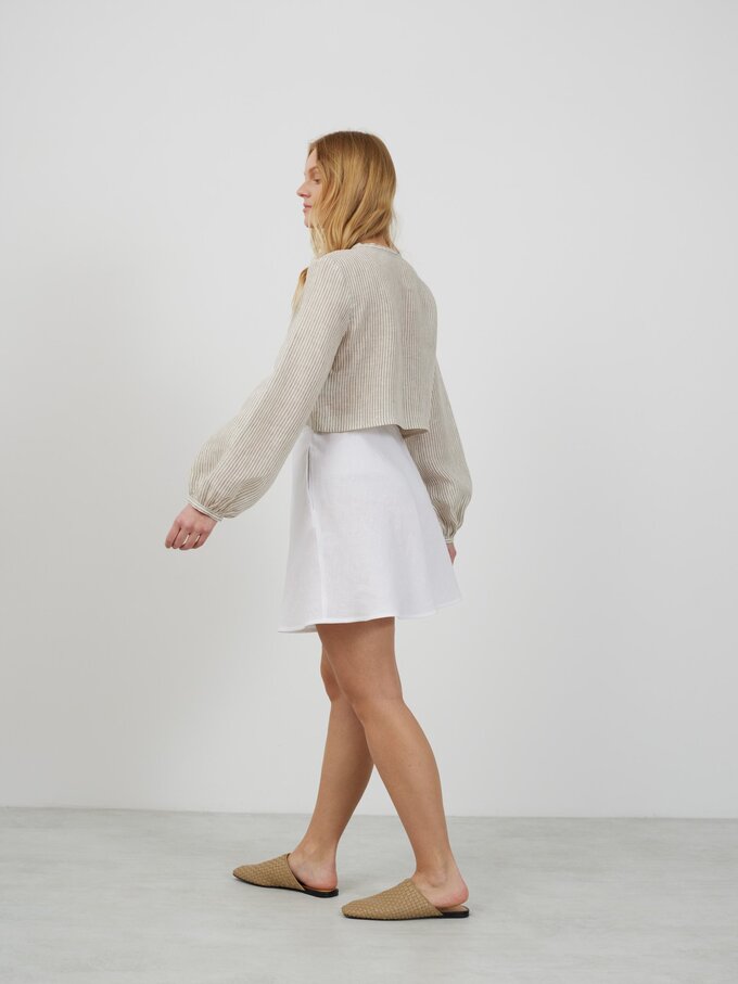 Image 6 of KOA Tie Front Linen Top in Beige White Stripes from ALBERALKIRK