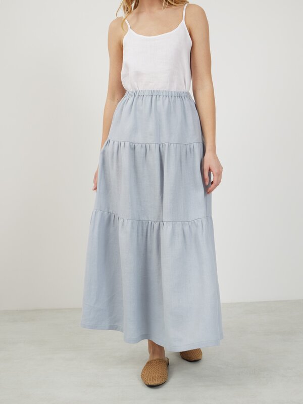 Image 1 of LILA Tiered Maxi Linen Skirt in Bluestone from ALBERALKIRK