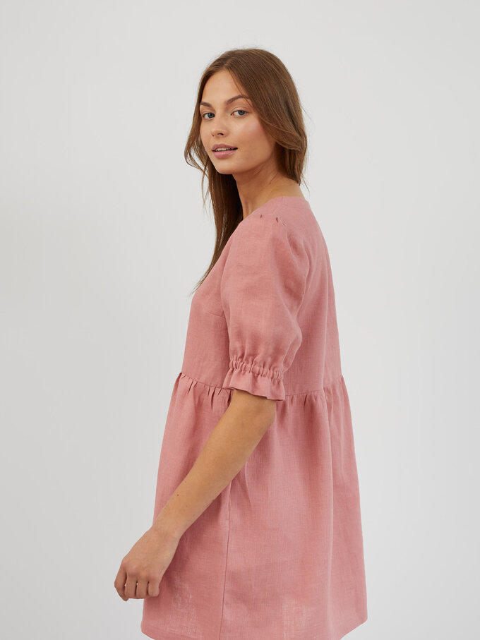 Image 5 of Linen Babydoll Mini Dress in Salmon Pink FIONA from ALBERALKIRK | Handmade Linen Clothing for Women