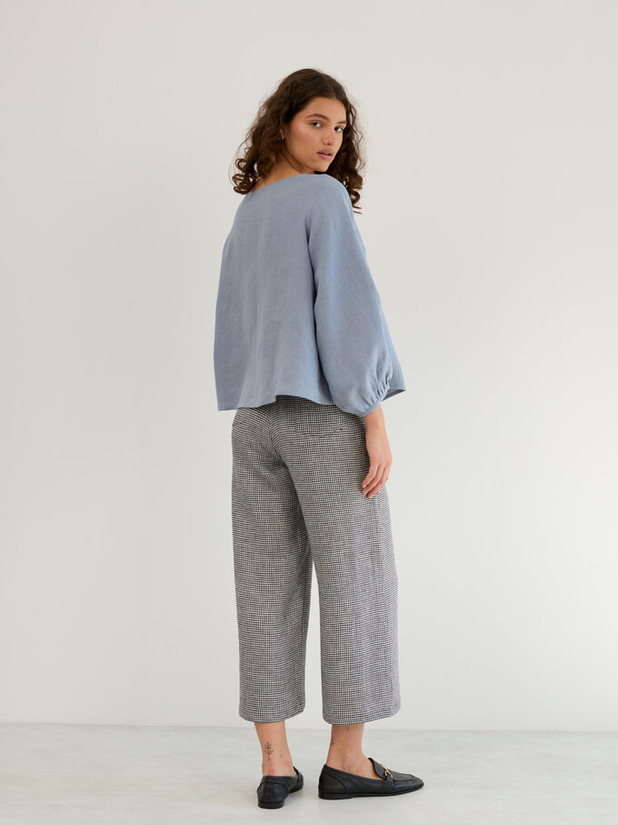 Image 5 of Linen Balloon Sleeve Button Up Blouse in Vista Blue DAISY from ALBERALKIRK | Handmade Linen Clothing for Women