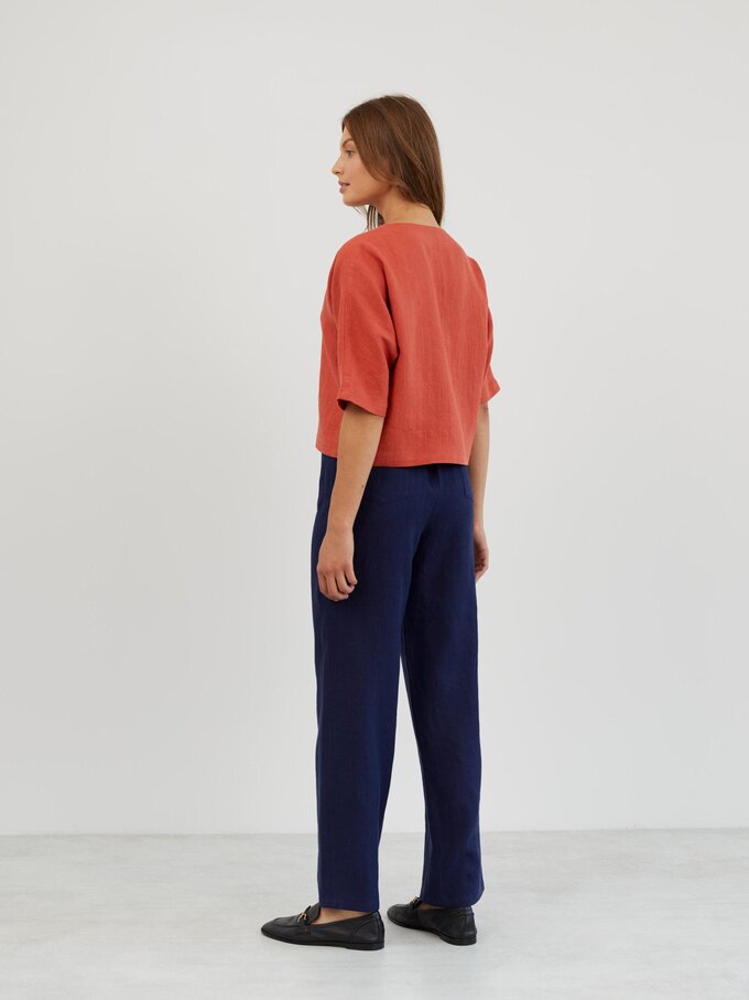 Image 5 of Linen Linen V Neck Blouse in Burnt Orange BRIANNA from ALBERALKIRK | Handmade Linen Clothing for Women