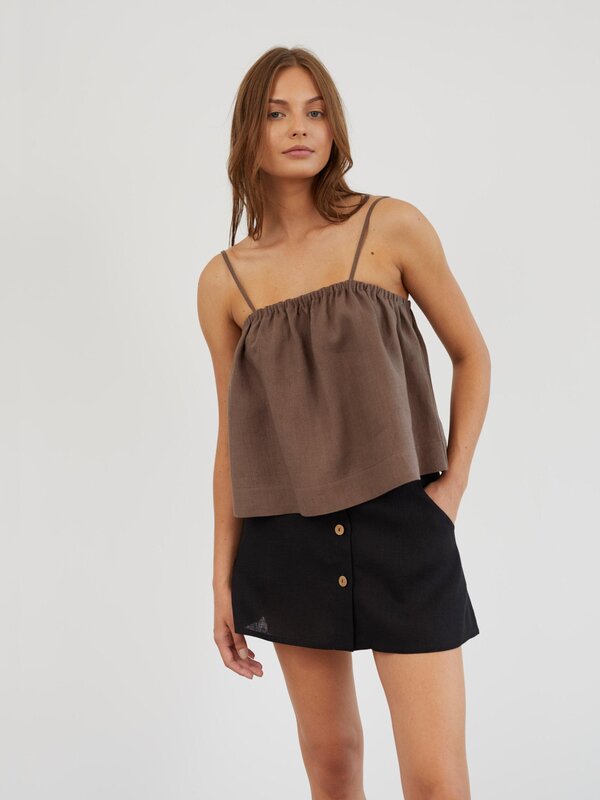 Image 1 of Cropped Linen Cami Top in Cocoa NICOLE from ALBERALKIRK | Handmade Linen Clothing for Women
