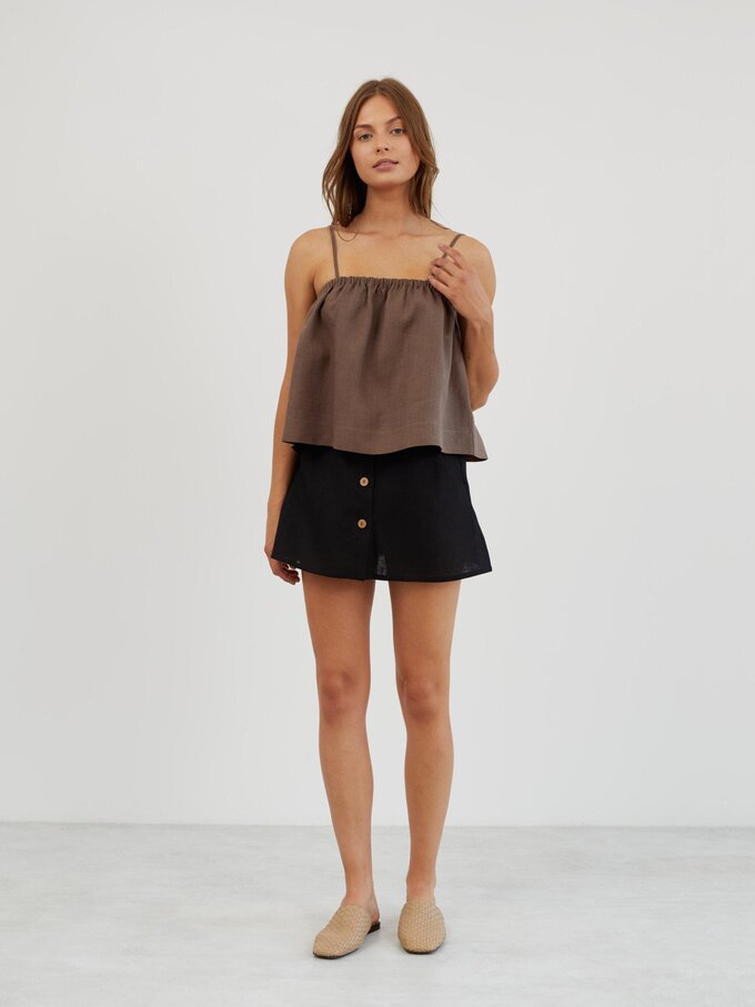 Image 2 of Cropped Linen Cami Top in Cocoa NICOLE from ALBERALKIRK | Handmade Linen Clothing for Women