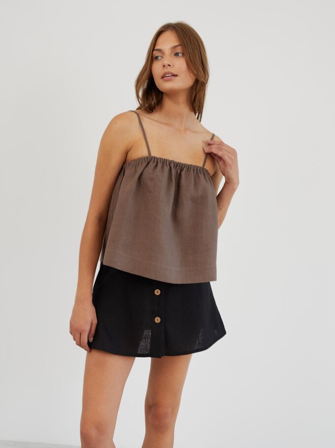 Image 3 of Cropped Linen Cami Top in Cocoa NICOLE from ALBERALKIRK | Handmade Linen Clothing for Women