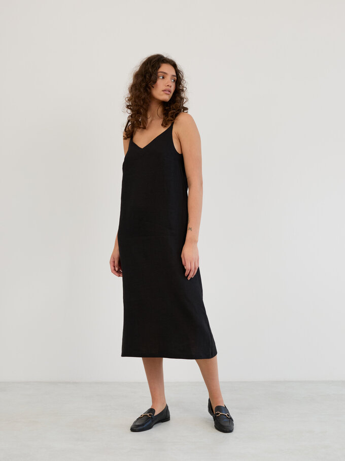 Image 5 of Linen V-Neck Slip Midi Dress in Black WILLOW from ALBERALKIRK | Handmade Linen Clothing for Women