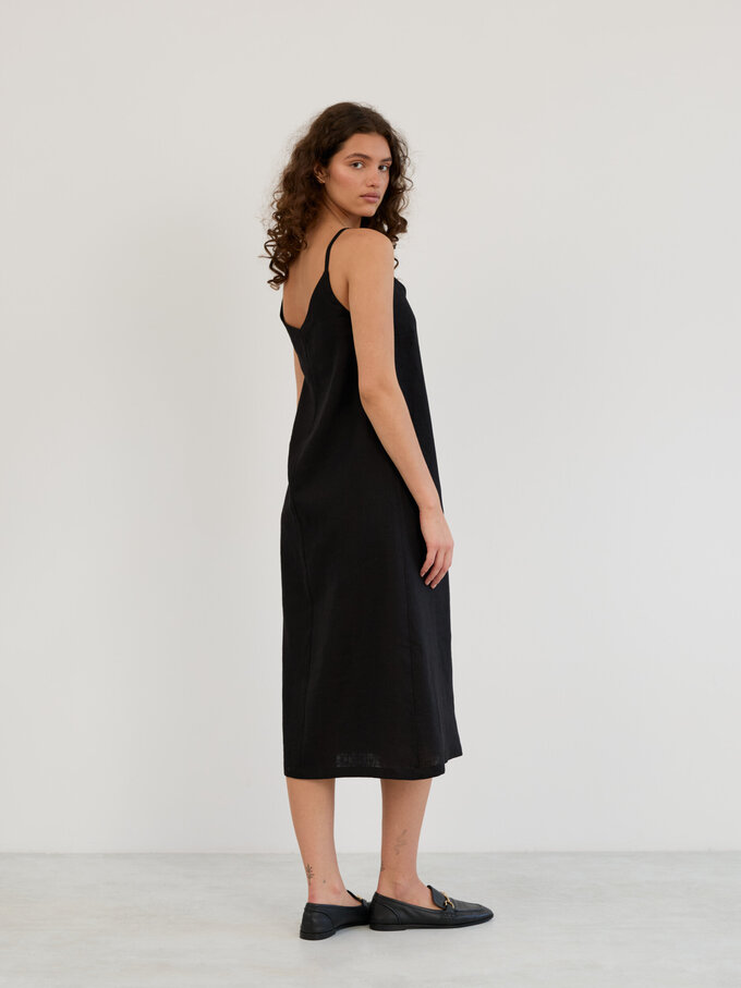 Image 6 of Linen V-Neck Slip Midi Dress in Black WILLOW from ALBERALKIRK | Handmade Linen Clothing for Women