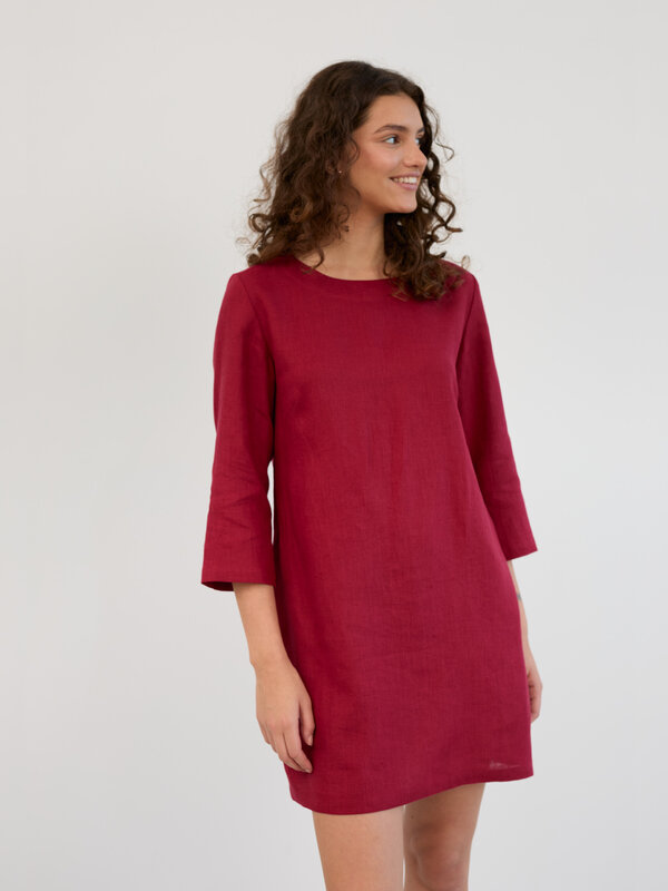 Image 1 of Linen 3/4 Sleeve Mini Dress in Cherry Red MABEL from ALBERALKIRK | Handmade Linen Clothing for Women