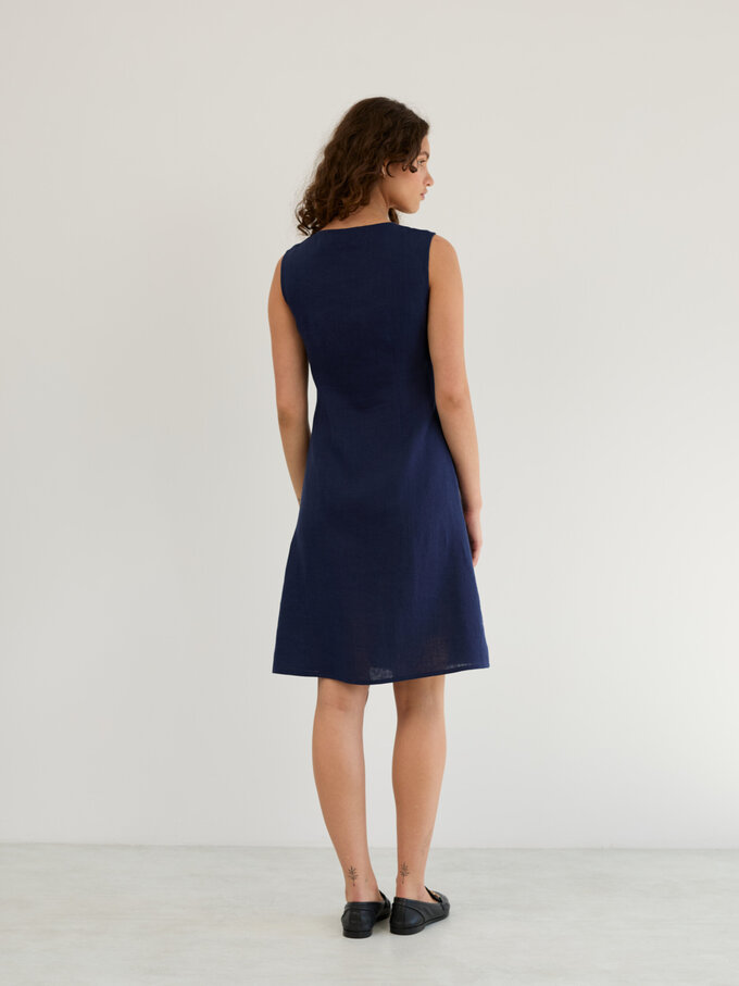 Image 6 of Linen Sleeveless Button Front Dress in Navy Blue IMOGEN from ALBERALKIRK | Handmade Linen Clothing for Women