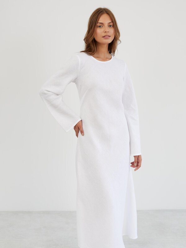 Image 1 of Long Sleeve Linen Maxi Dress in White GISELLE from ALBERALKIRK | Handmade Linen Clothing for Women