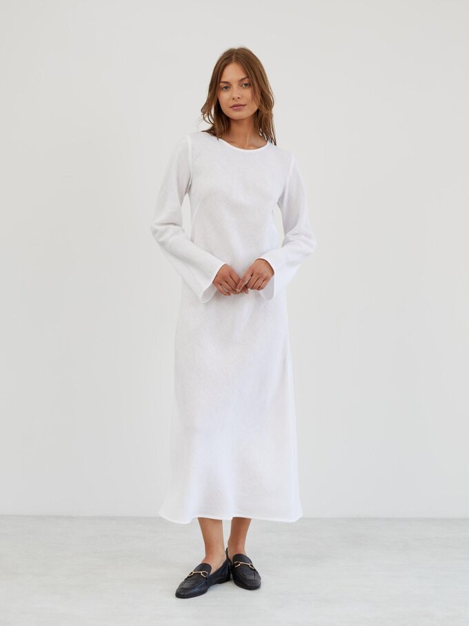 Image 2 of Long Sleeve Linen Maxi Dress in White GISELLE from ALBERALKIRK | Handmade Linen Clothing for Women